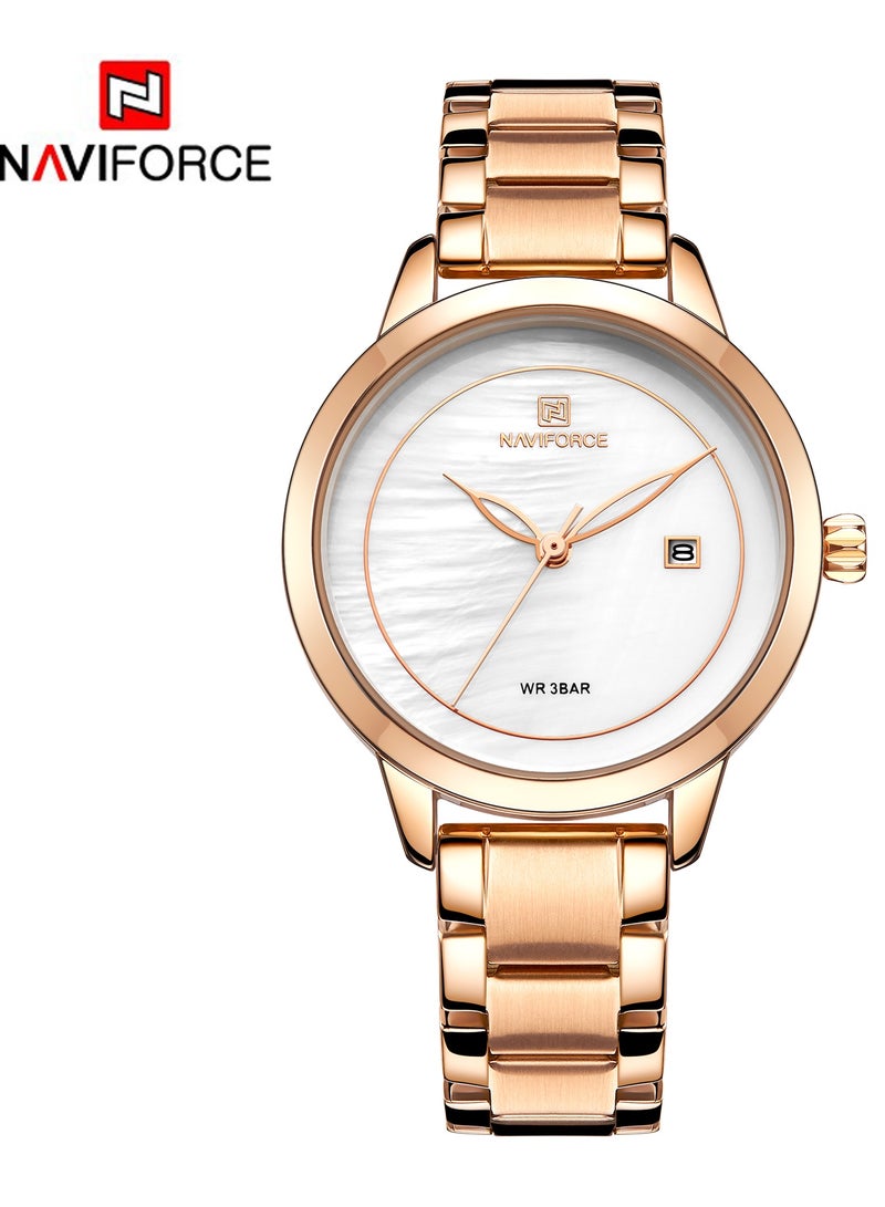 Women's Analog Round Shape Stainless Steel Wrist Watch NF5008 RG/W - 33 Mm