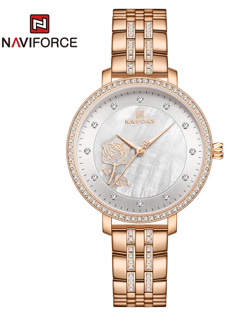Women's Analog Round Shape Stainless Steel Wrist Watch NF5017 RG/W - 36.5 Mm