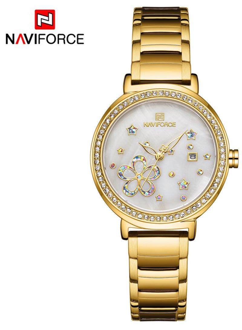 Women's Analog Round Shape Stainless Steel Wrist Watch NF5016 G/W - 33 Mm