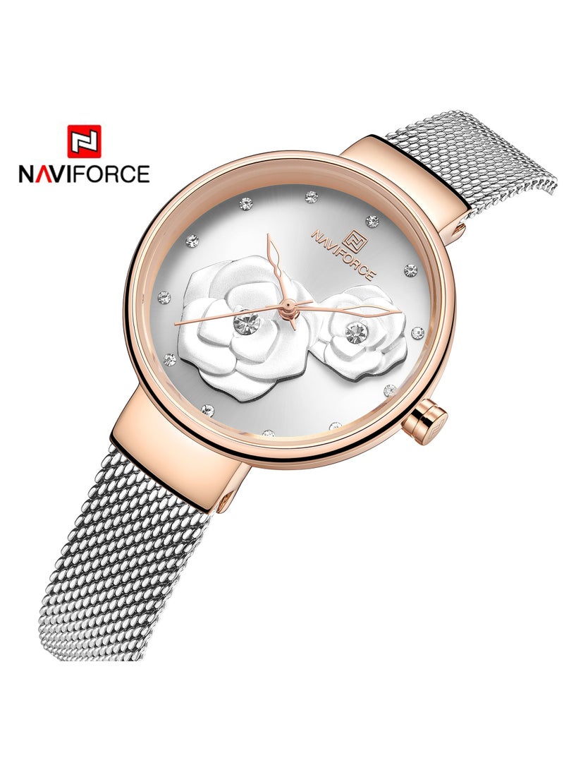 Women's Analog Round Shape Stainless Steel Wrist Watch NF5013 RG/W/S - 32 Mm