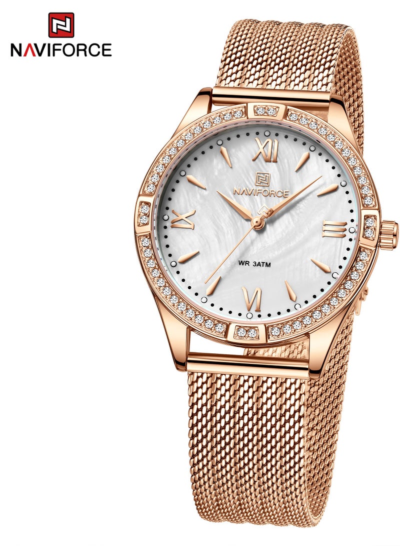 Women's Analog Round Shape Stainless Steel Wrist Watch NF5028 RG/W - 37 Mm