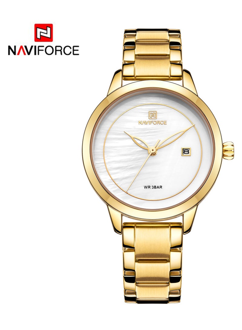 Women's Analog Round Shape Stainless Steel Wrist Watch NF5008 G/W - 33 Mm