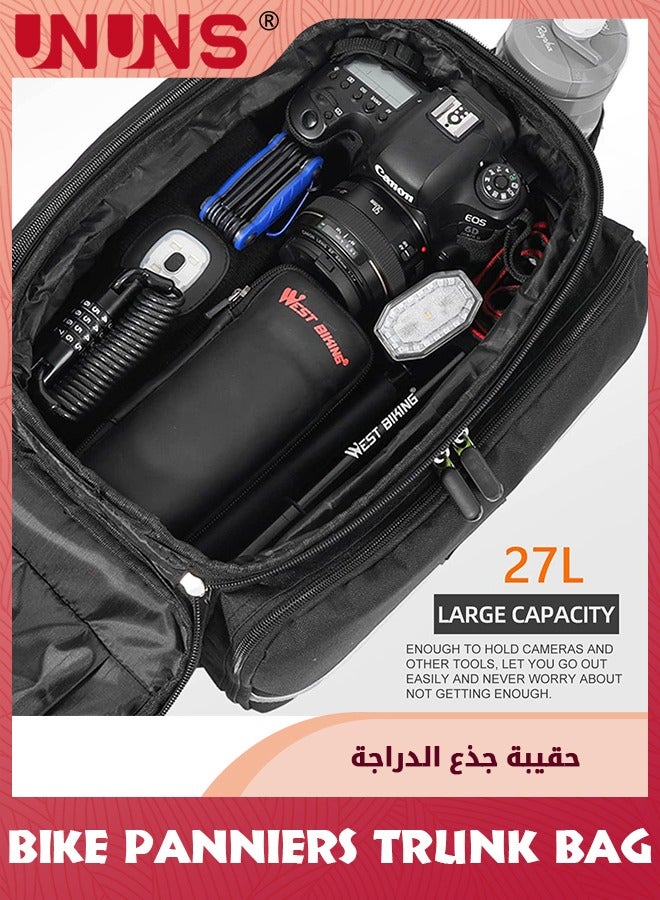 Bike Rear Rack Bag,Waterproof 27L Luggage Bicycle Rack Rear Carrier Bag With Rain Cover,Bike Trunk Bag,Bike Accessories Back Seat Storage Pouch For Cycling Traveling Commuting Camping