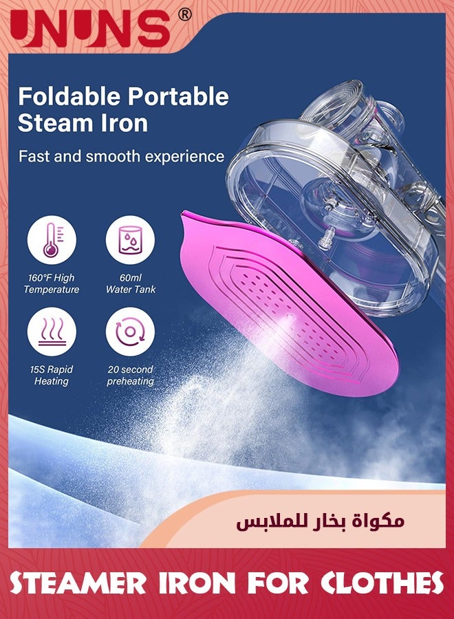 Steamer Iron For Clothes,Portable Handheld Garment Steamer With Rotatable Ironing Panel,Both Wet Steam And Dry Iron,Strong Penetrating Foldable Fabric Wrinkles Remover