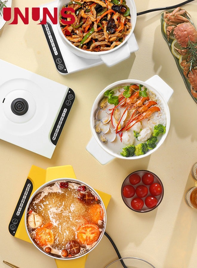 Electric Hot Pot,1.5L Non-Stick Ceramic Coating Ramen Cooker,Portable Mini Travel Cooker with 3-6H time delay function,6H Keep Warm,Multifunctional Electric Pot For rice porridge soup steam,White