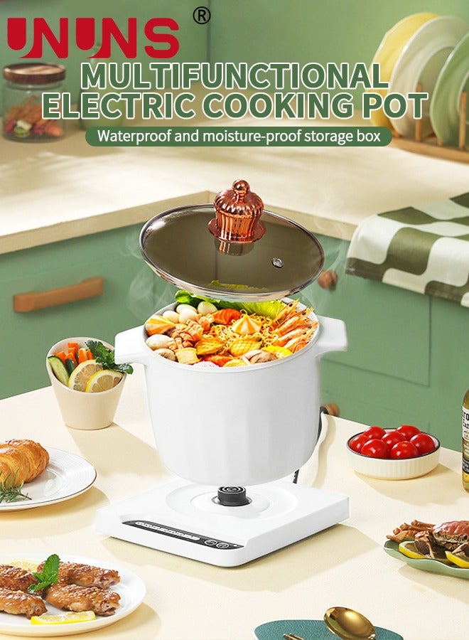 Electric Hot Pot,1.5L Non-Stick Ceramic Coating Ramen Cooker,Portable Mini Travel Cooker with 3-6H time delay function,6H Keep Warm,Multifunctional Electric Pot For rice porridge soup steam,White