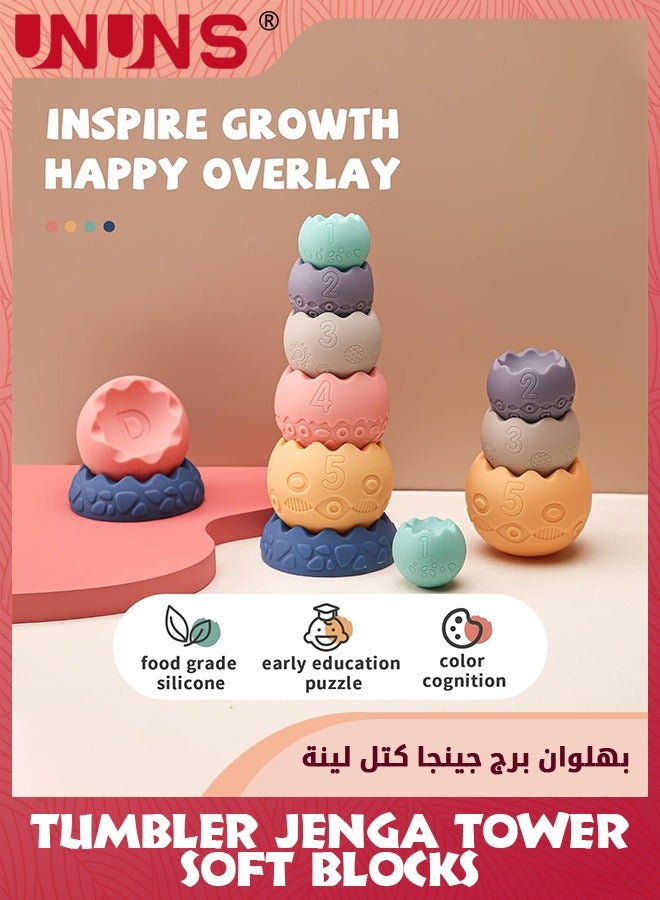 Baby Toys 6-12 Months,6Pcs Soft Stacking Building Blocks For Infants,Montessori Sensory Stacking Balls Toys,Soft Infant Teething Toys For Toddlers 0-3-6-9-12 Months,Oval
