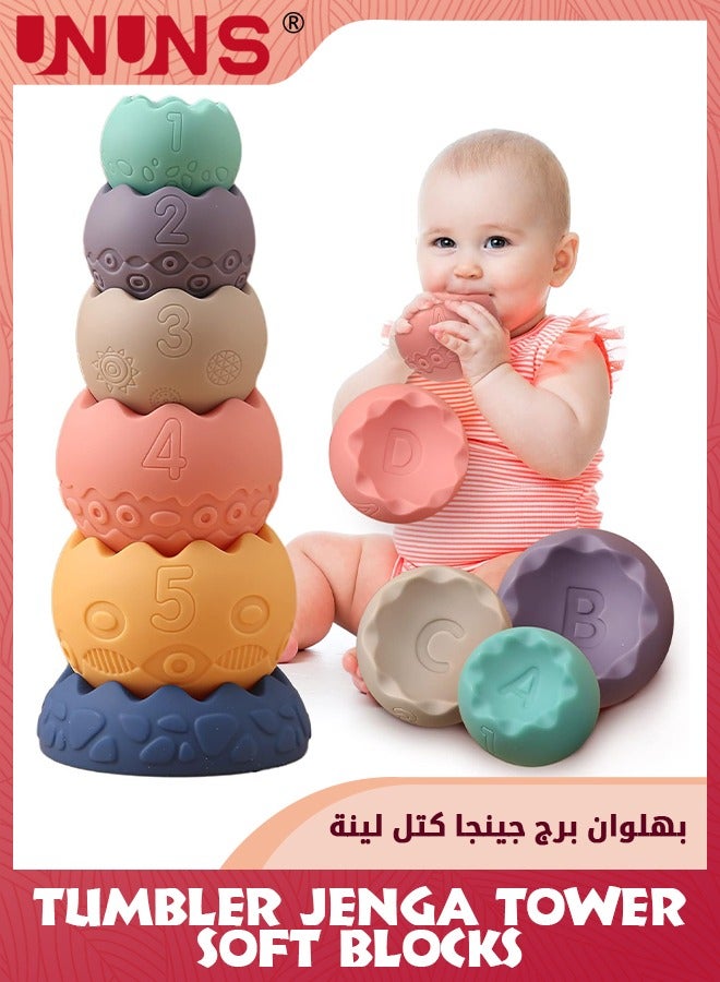 Baby Toys 6-12 Months,6Pcs Soft Stacking Building Blocks For Infants,Montessori Sensory Stacking Balls Toys,Soft Infant Teething Toys For Toddlers 0-3-6-9-12 Months,Oval