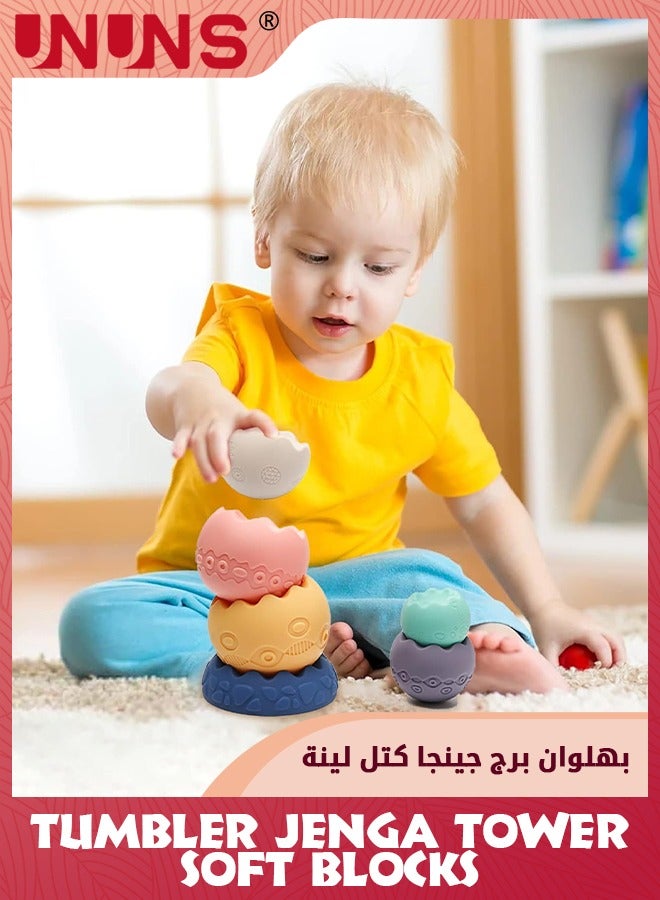 Baby Toys 6-12 Months,6Pcs Soft Stacking Building Blocks For Infants,Montessori Sensory Stacking Balls Toys,Soft Infant Teething Toys For Toddlers 0-3-6-9-12 Months,Oval