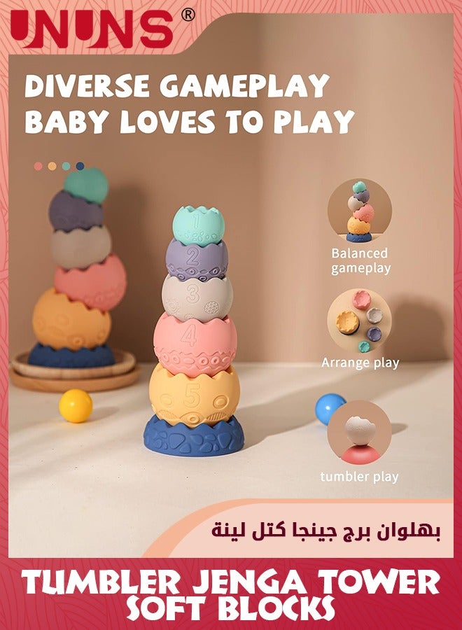 Baby Toys 6-12 Months,6Pcs Soft Stacking Building Blocks For Infants,Montessori Sensory Stacking Balls Toys,Soft Infant Teething Toys For Toddlers 0-3-6-9-12 Months,Oval
