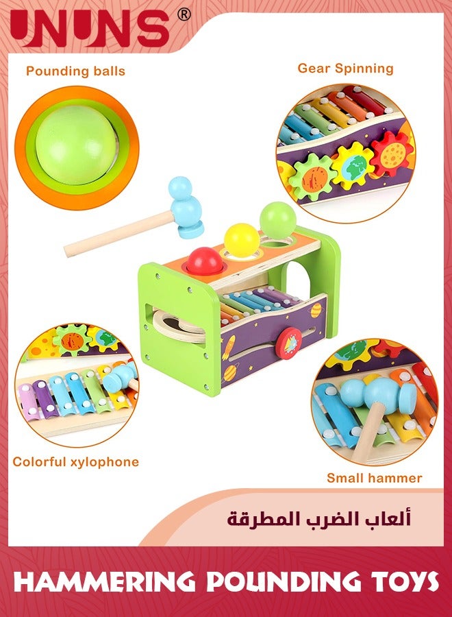 Hammering Pounding Toys,Wooden Activity Xylophone,Kids Montessori Toys With Wood Hammer And Ball Toys,Musical Pounding For 1 2 3+ Years Boy Girl Toddler,Educational Toy Birthday Gift