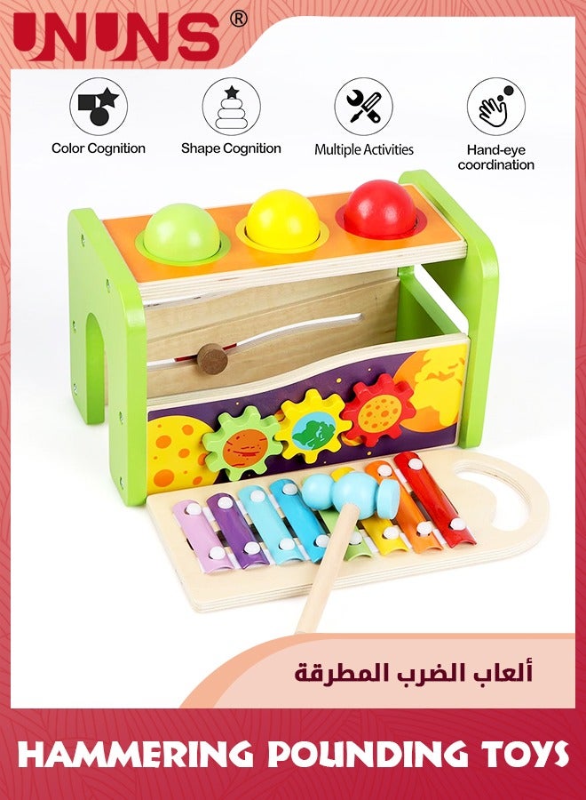 Hammering Pounding Toys,Wooden Activity Xylophone,Kids Montessori Toys With Wood Hammer And Ball Toys,Musical Pounding For 1 2 3+ Years Boy Girl Toddler,Educational Toy Birthday Gift