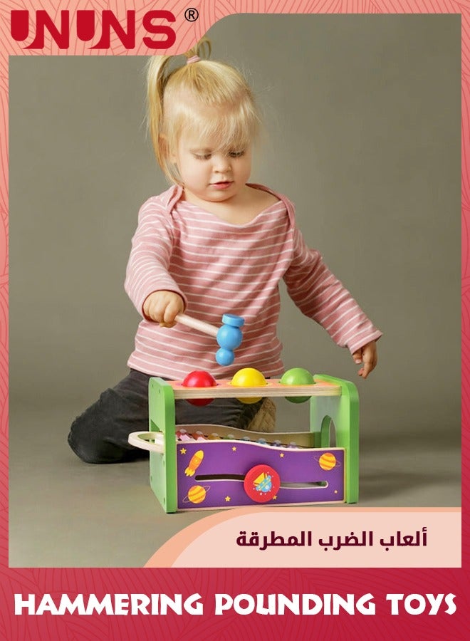 Hammering Pounding Toys,Wooden Activity Xylophone,Kids Montessori Toys With Wood Hammer And Ball Toys,Musical Pounding For 1 2 3+ Years Boy Girl Toddler,Educational Toy Birthday Gift