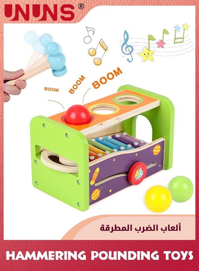 Hammering Pounding Toys,Wooden Activity Xylophone,Kids Montessori Toys With Wood Hammer And Ball Toys,Musical Pounding For 1 2 3+ Years Boy Girl Toddler,Educational Toy Birthday Gift