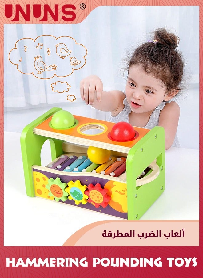 Hammering Pounding Toys,Wooden Activity Xylophone,Kids Montessori Toys With Wood Hammer And Ball Toys,Musical Pounding For 1 2 3+ Years Boy Girl Toddler,Educational Toy Birthday Gift