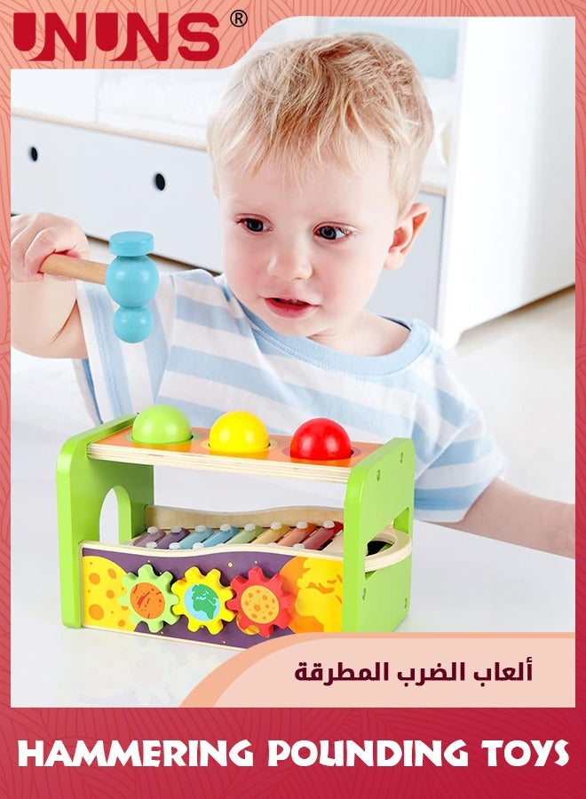 Hammering Pounding Toys,Wooden Activity Xylophone,Kids Montessori Toys With Wood Hammer And Ball Toys,Musical Pounding For 1 2 3+ Years Boy Girl Toddler,Educational Toy Birthday Gift