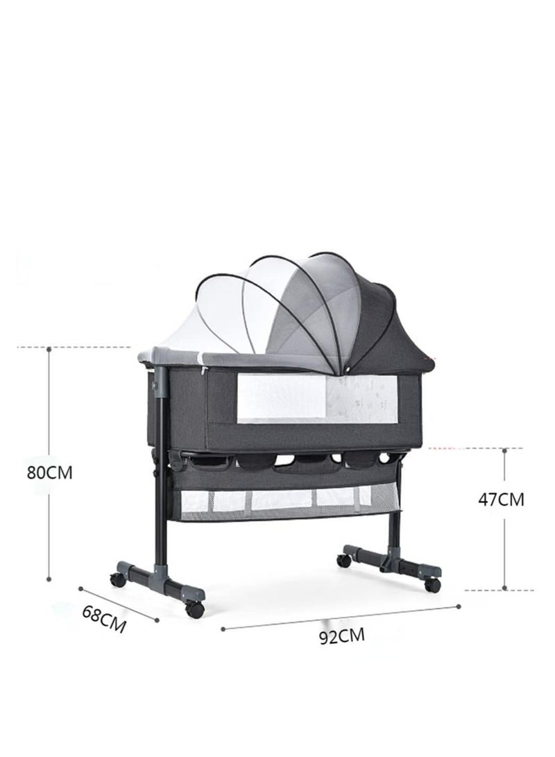 Baby Bassinet Bedside Sleeper Bedside Crib Easy Folding Portable Crib Travel Baby Bed with Adjustable Heigh Breathable Net and Grey Mattress
