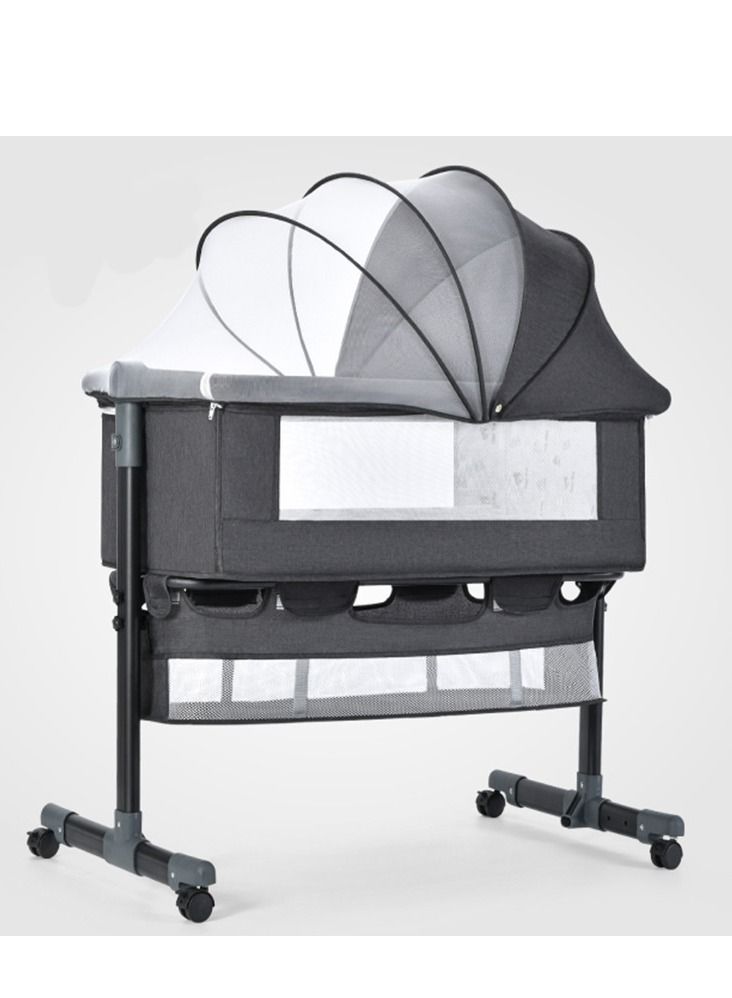 Baby Bassinet Bedside Sleeper Bedside Crib Easy Folding Portable Crib Travel Baby Bed with Adjustable Heigh Breathable Net and Grey Mattress