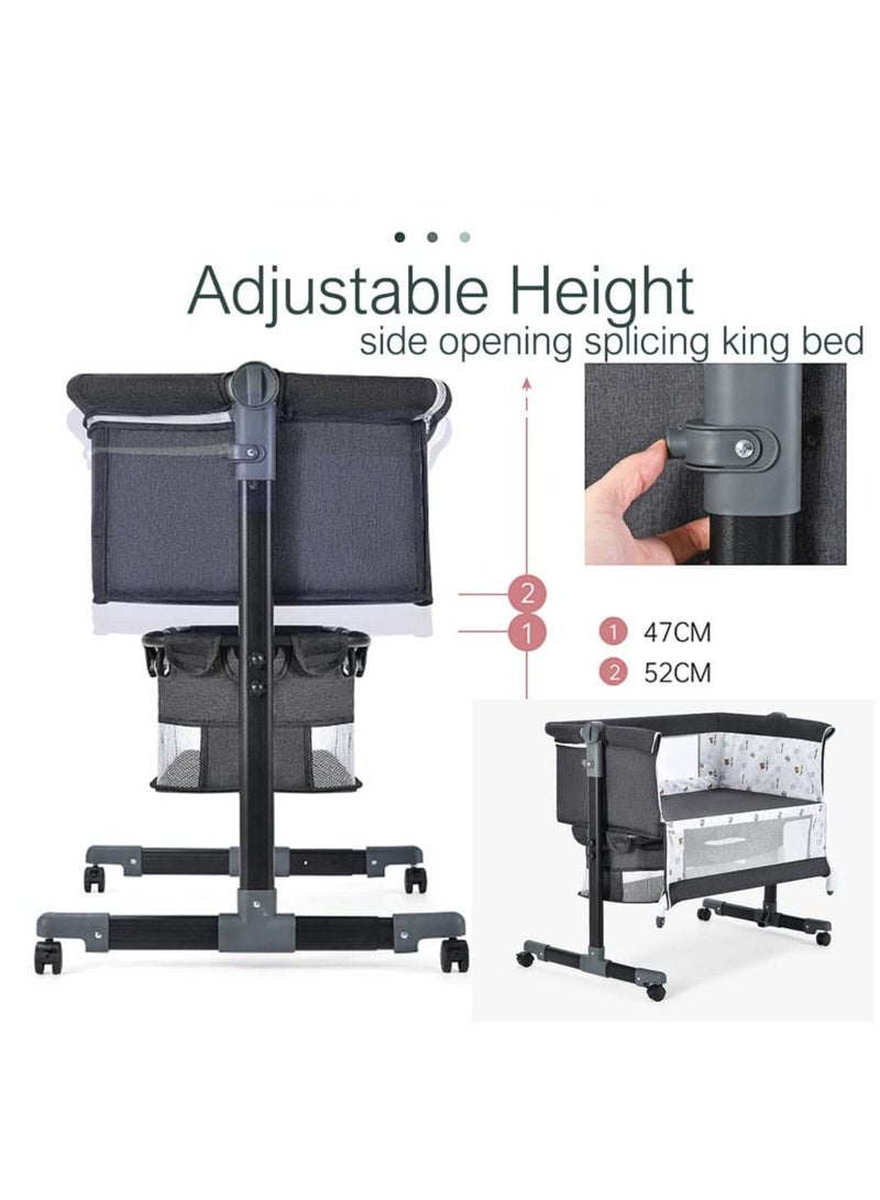 Baby Bassinet Bedside Sleeper Bedside Crib Easy Folding Portable Crib Travel Baby Bed with Adjustable Heigh Breathable Net and Grey Mattress