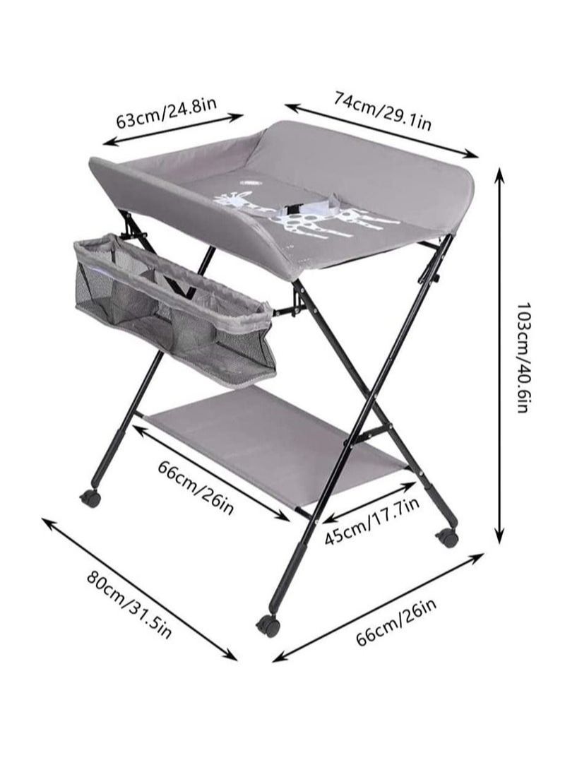 Portable Baby Changing Table with Wheels and Storage Rack and Bag, Multifunctional Newborn Dressing for Clothes Massage