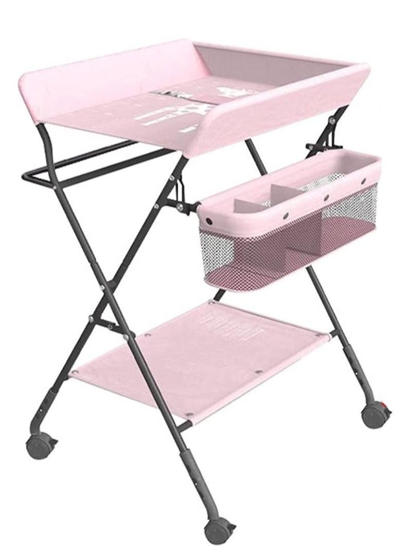 Portable Baby Changing Table with Wheels and Storage Rack and Bag, Multifunctional Newborn Dressing for Clothes Massage