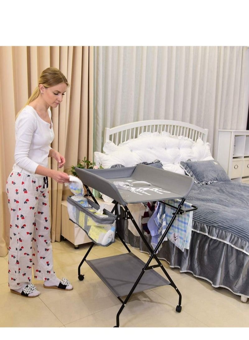 Portable Baby Changing Table with Wheels and Storage Rack and Bag, Multifunctional Newborn Dressing for Clothes Massage