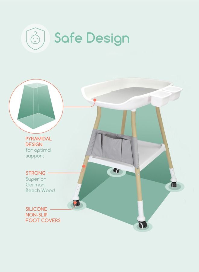 Deluxe baby changing table dresser diaper station with changing pad adjustable height top changing table with nursery organizer and Large storage rack for newborn baby and infant