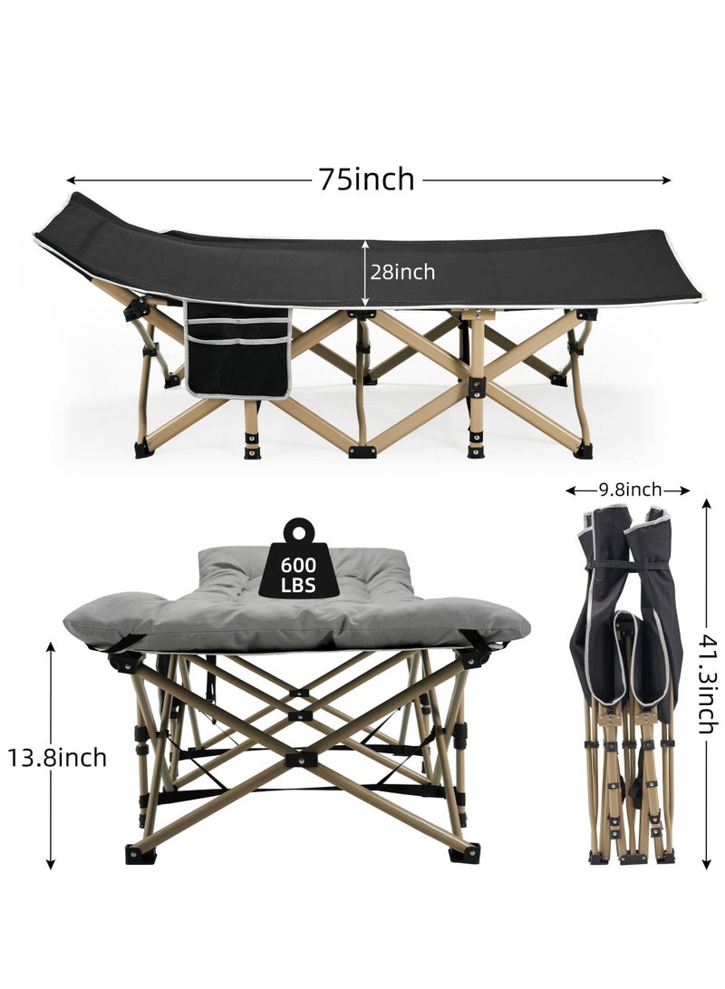 Portable Camping Cot, Sleeping Cot for Adult, 190*71cm Extra Wide Heavy Duty Folding Cot Max Load 600LBS with Thick Mattress and Carry Bag, Portable Camping Bed for Outdoor Camping and Office