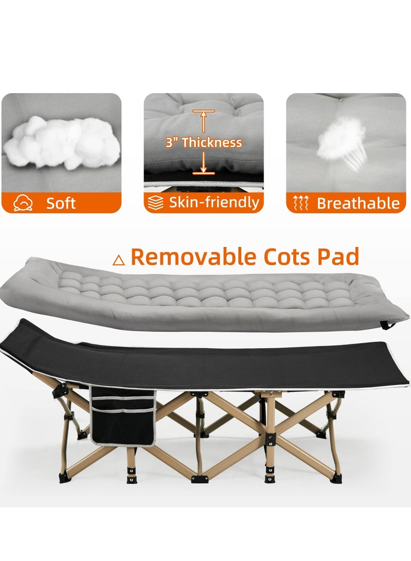 Portable Camping Cot, Sleeping Cot for Adult, 190*71cm Extra Wide Heavy Duty Folding Cot Max Load 600LBS with Thick Mattress and Carry Bag, Portable Camping Bed for Outdoor Camping and Office