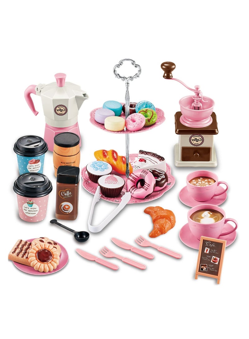 Tea Party Set for Little Girls, 38 PCS Pretend Including Coffee Maker and Play Food Dessert Set, Princess Time Toy, Kids Kitchen Girls Children Boys Age 3-9
