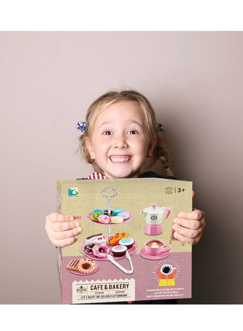 Tea Party Set for Little Girls, 38 PCS Pretend Including Coffee Maker and Play Food Dessert Set, Princess Time Toy, Kids Kitchen Girls Children Boys Age 3-9