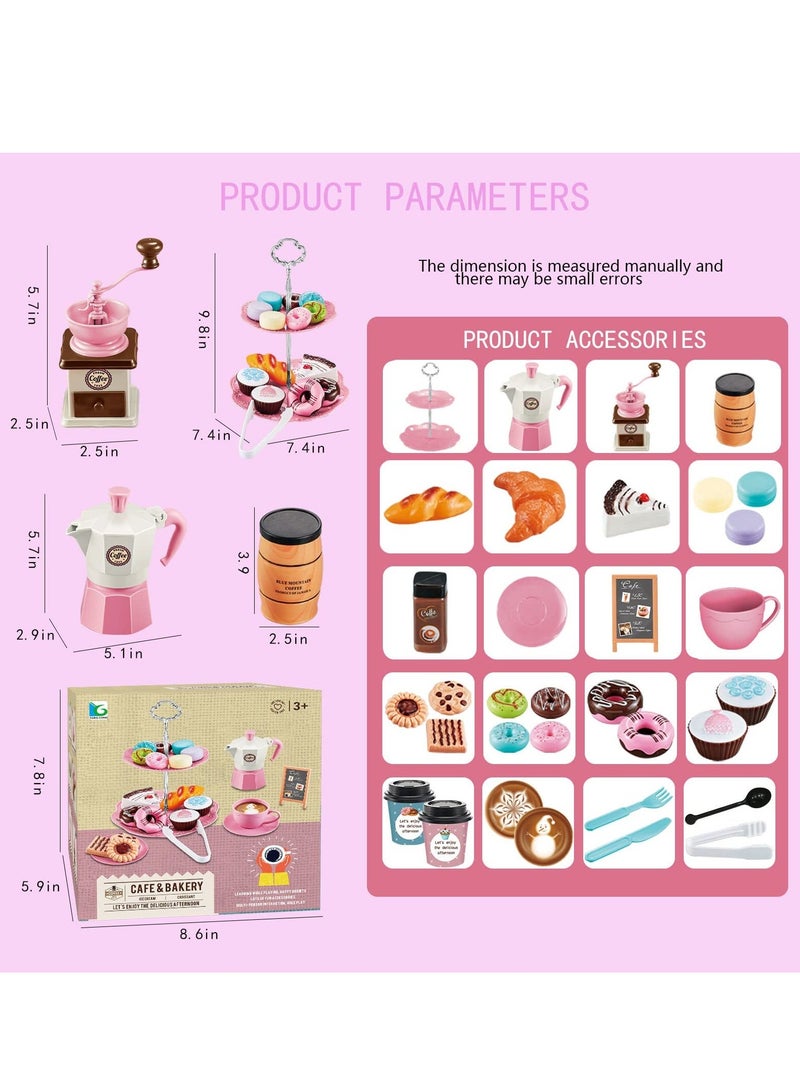 Tea Party Set for Little Girls, 38 PCS Pretend Including Coffee Maker and Play Food Dessert Set, Princess Time Toy, Kids Kitchen Girls Children Boys Age 3-9