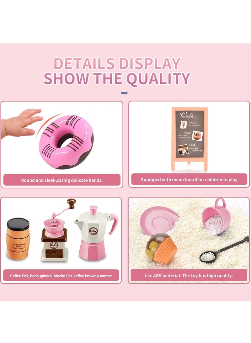Tea Party Set for Little Girls, 38 PCS Pretend Including Coffee Maker and Play Food Dessert Set, Princess Time Toy, Kids Kitchen Girls Children Boys Age 3-9