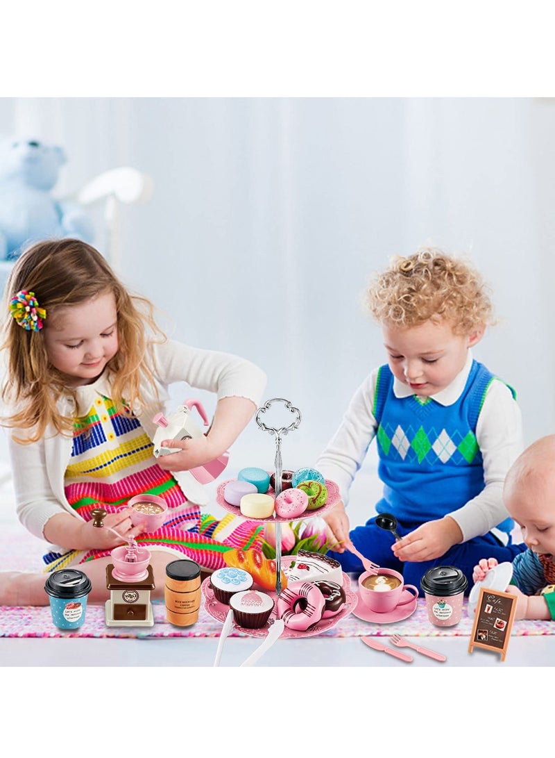 Tea Party Set for Little Girls, 38 PCS Pretend Including Coffee Maker and Play Food Dessert Set, Princess Time Toy, Kids Kitchen Girls Children Boys Age 3-9