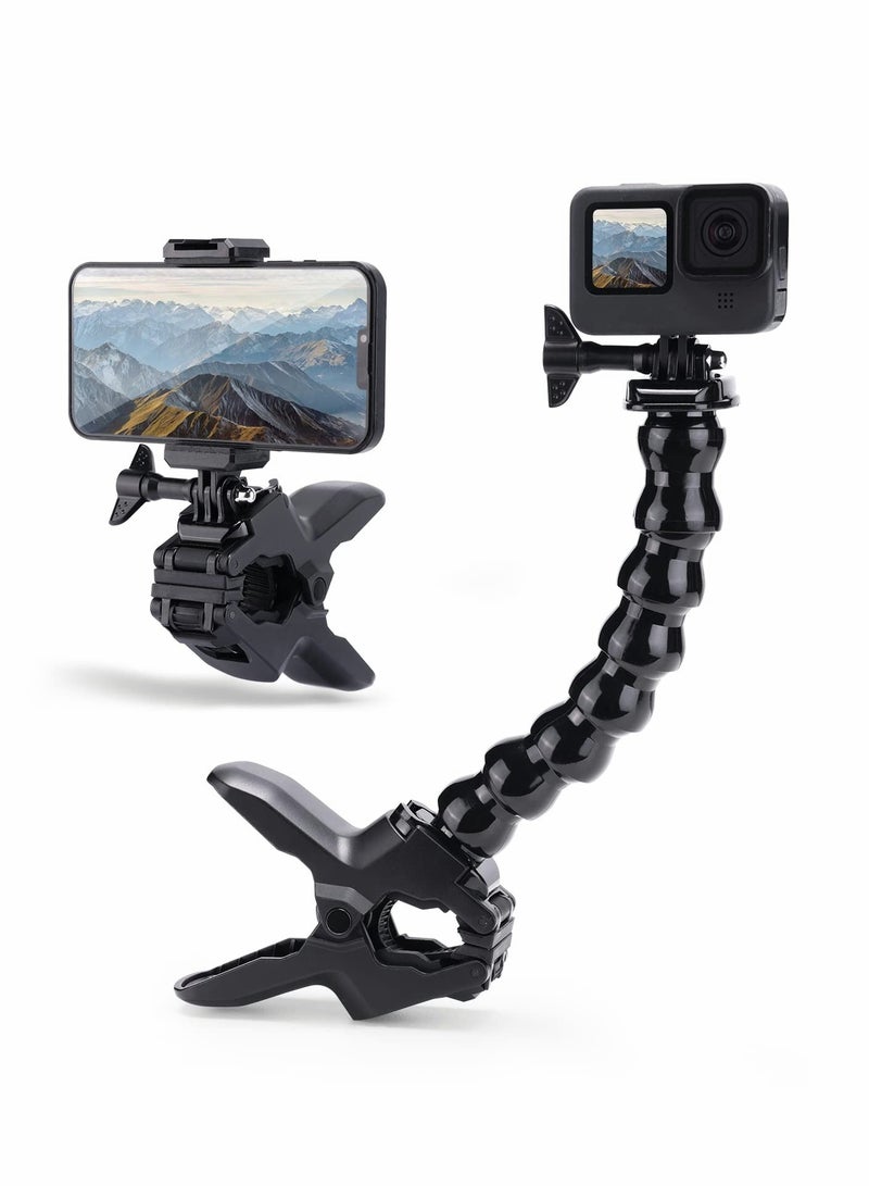 Jaws Flex Clamp Mount Gooseneck for GoPro Hero 11 10 9 8 7 6 5 4, Fit Session 3+ 3 Arlo pro Action Cameras, DJI Osmo Cameras