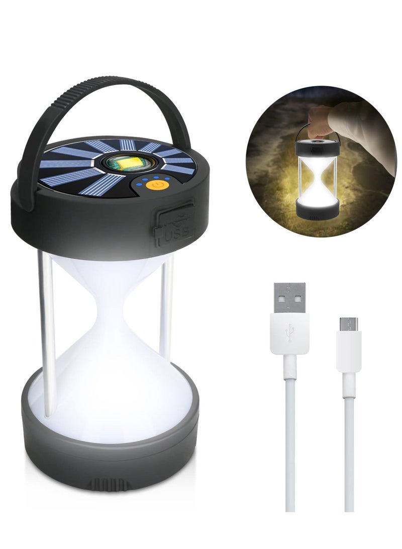 LED Camping Lantern, Portable Rechargeable Solar and Battery Powered Lights, 1800mAh Power Bank 4 Light Modes Emergency Lights for Camping, Hiking, Hurricane, Outages