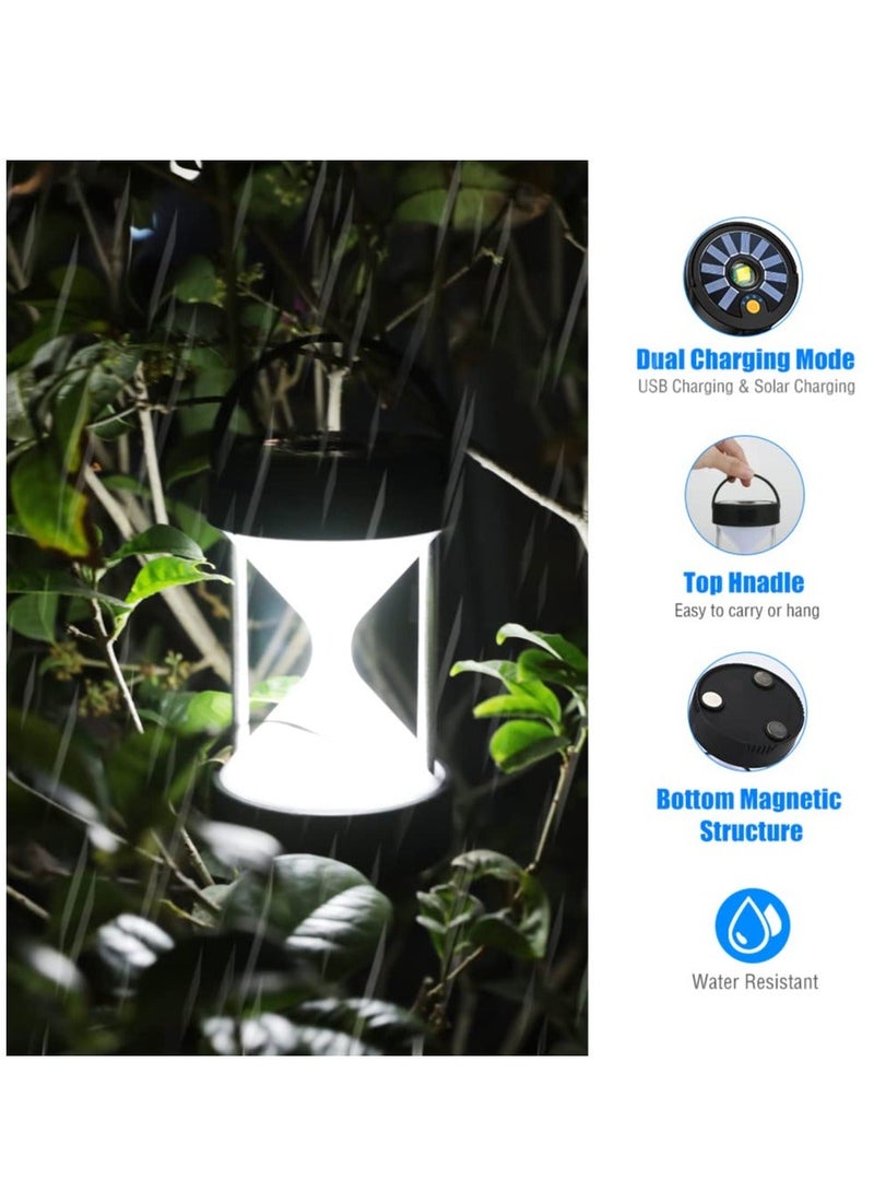 LED Camping Lantern, Portable Rechargeable Solar and Battery Powered Lights, 1800mAh Power Bank 4 Light Modes Emergency Lights for Camping, Hiking, Hurricane, Outages