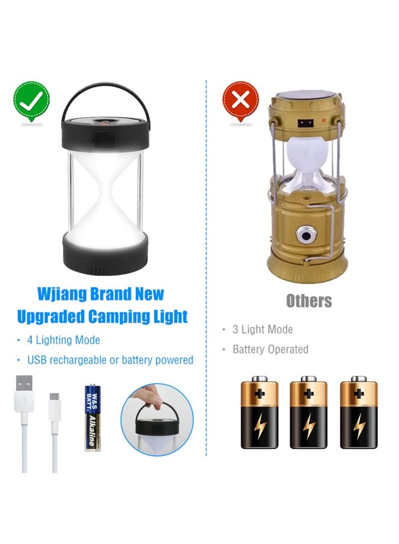 LED Camping Lantern, Portable Rechargeable Solar and Battery Powered Lights, 1800mAh Power Bank 4 Light Modes Emergency Lights for Camping, Hiking, Hurricane, Outages