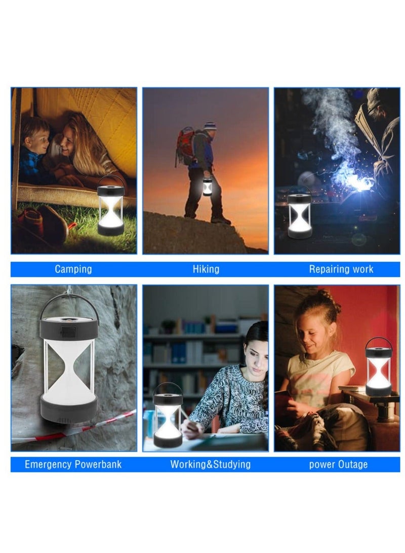 LED Camping Lantern, Portable Rechargeable Solar and Battery Powered Lights, 1800mAh Power Bank 4 Light Modes Emergency Lights for Camping, Hiking, Hurricane, Outages