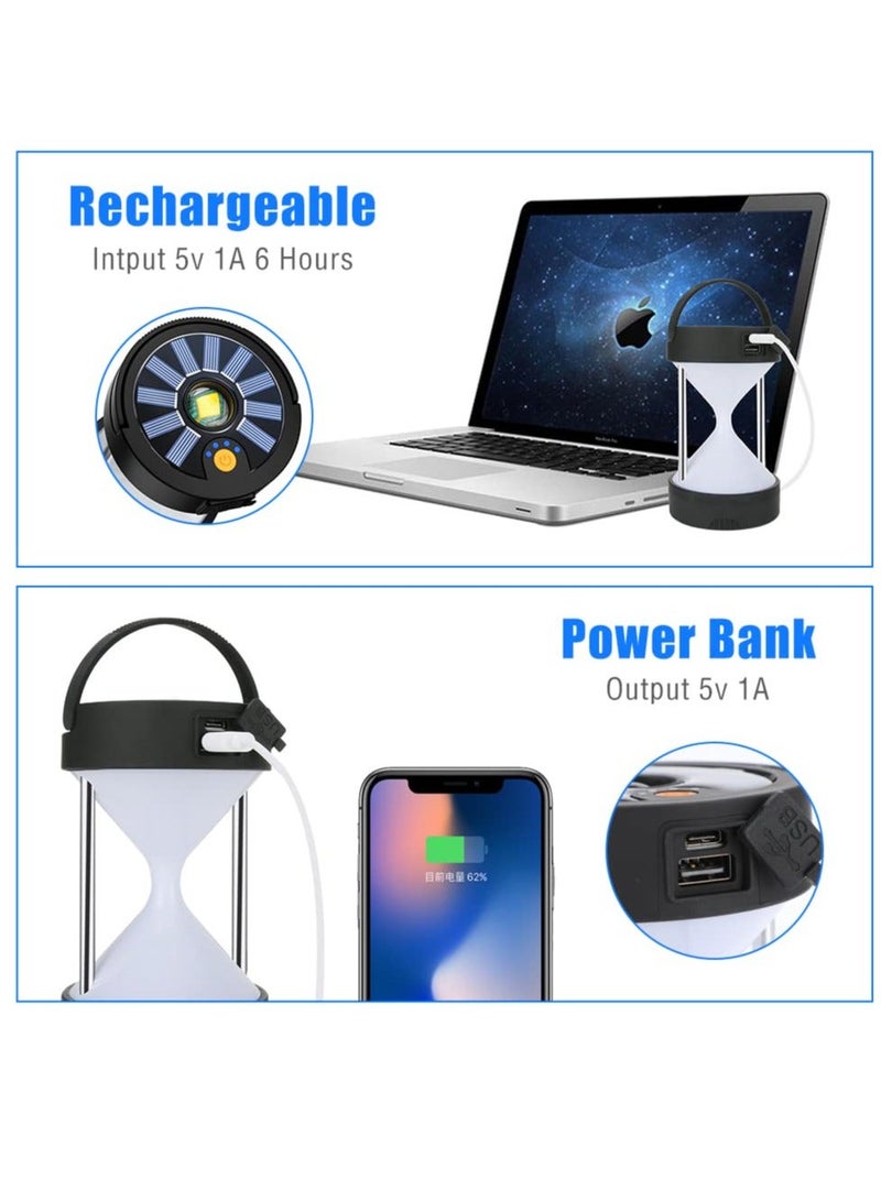 LED Camping Lantern, Portable Rechargeable Solar and Battery Powered Lights, 1800mAh Power Bank 4 Light Modes Emergency Lights for Camping, Hiking, Hurricane, Outages
