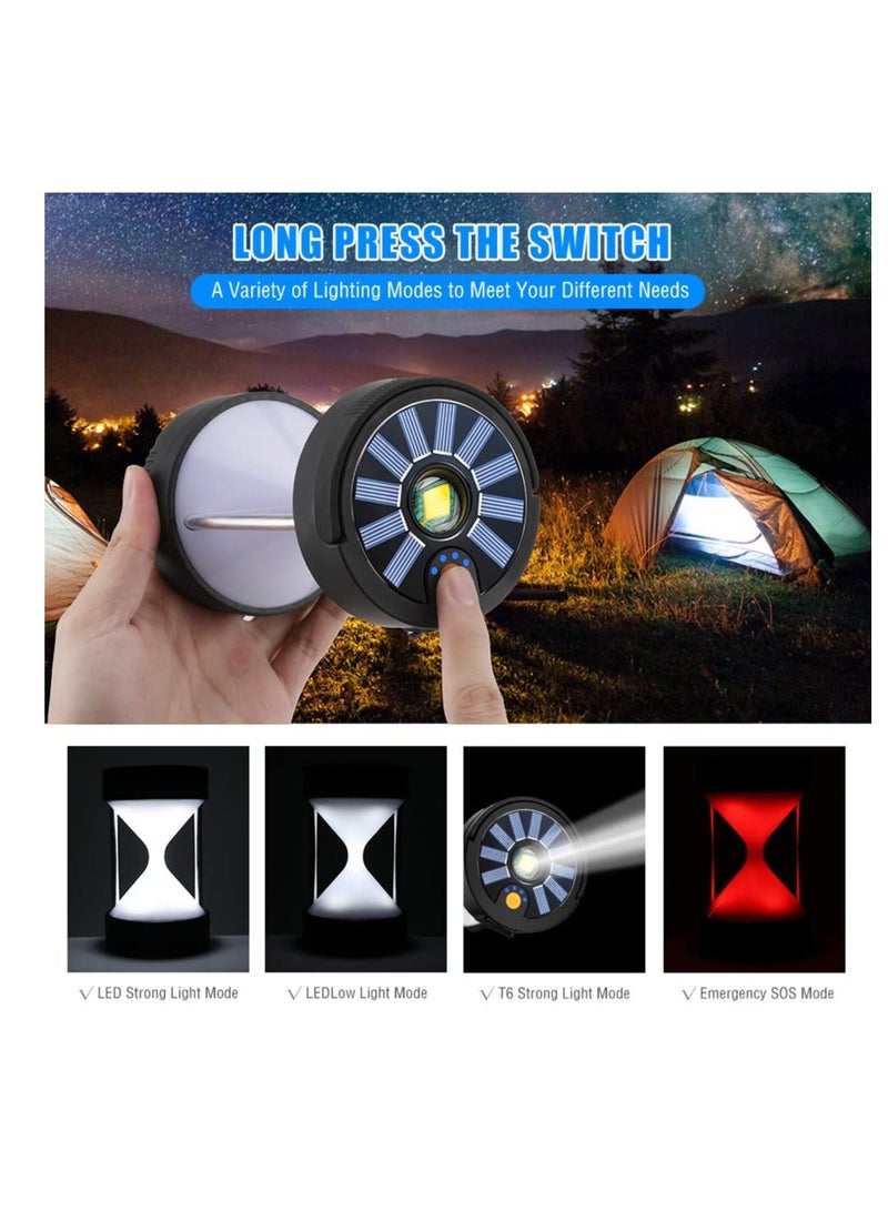 LED Camping Lantern, Portable Rechargeable Solar and Battery Powered Lights, 1800mAh Power Bank 4 Light Modes Emergency Lights for Camping, Hiking, Hurricane, Outages
