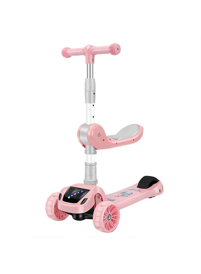 2 in 1 Sitting And Standing Mode Multifunction Foldable Pedal Scooter, With Music And Lights