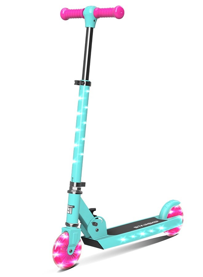 LiT Starship 120mm fun LED Light-Up Kick Scooter for Kids: Boys and Girls in Turquoise - Featuring LED Stem, Deck, and Wheels, Foldable Scooter with Adjustable Handlebar Height.