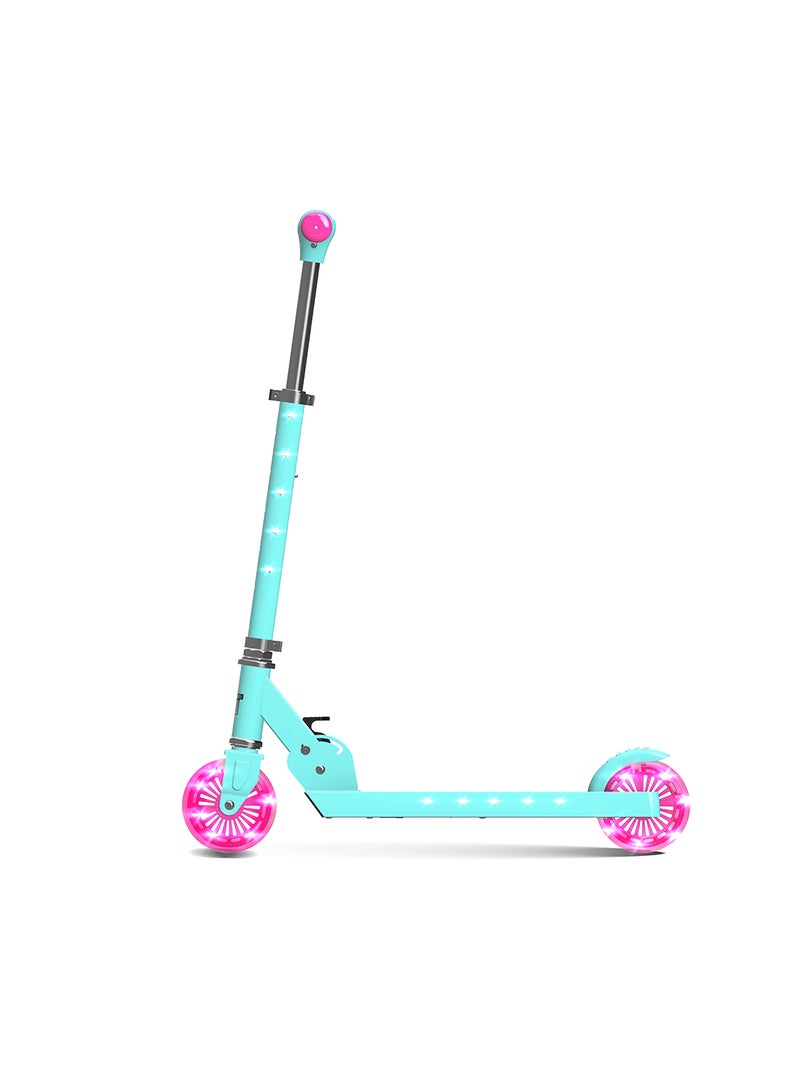 LiT Starship 120mm fun LED Light-Up Kick Scooter for Kids: Boys and Girls in Turquoise - Featuring LED Stem, Deck, and Wheels, Foldable Scooter with Adjustable Handlebar Height.