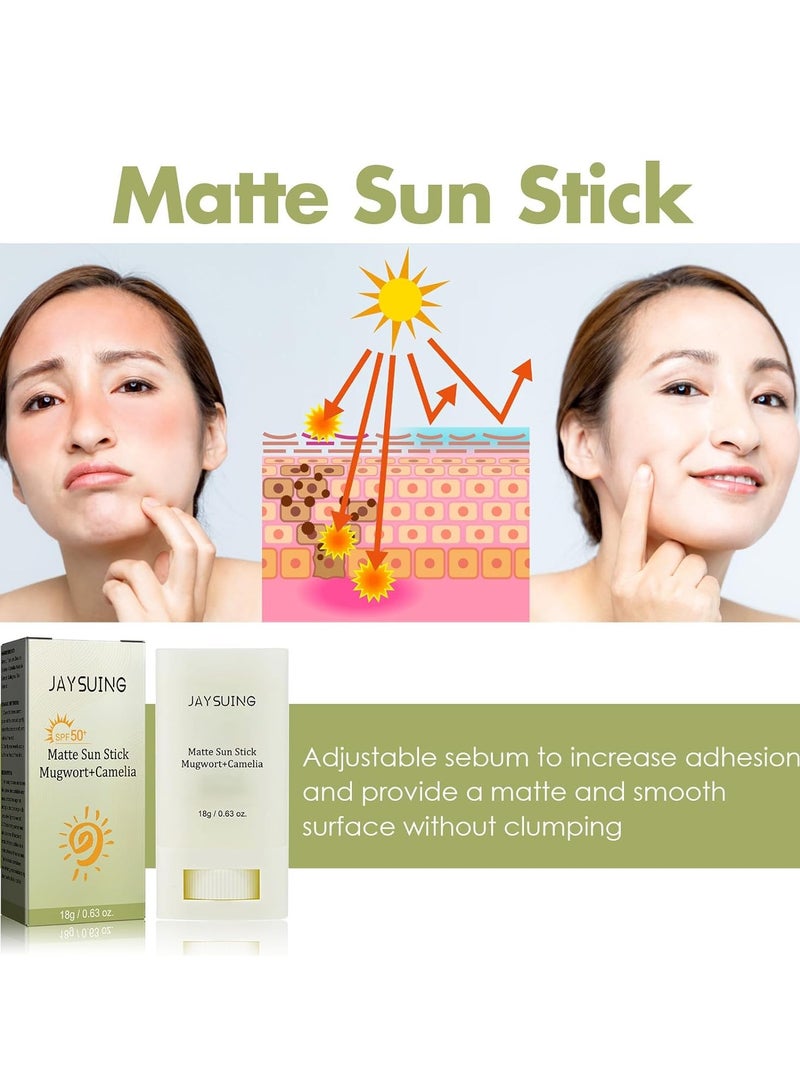 Matte Sun stick, Mugwort+Camelia, Relief Sun Organic Sunscreen SPF50, Moisturizing Sunscreen, Breathable, Refreshing, Easy To Apply Sunscreen Pack Of 2