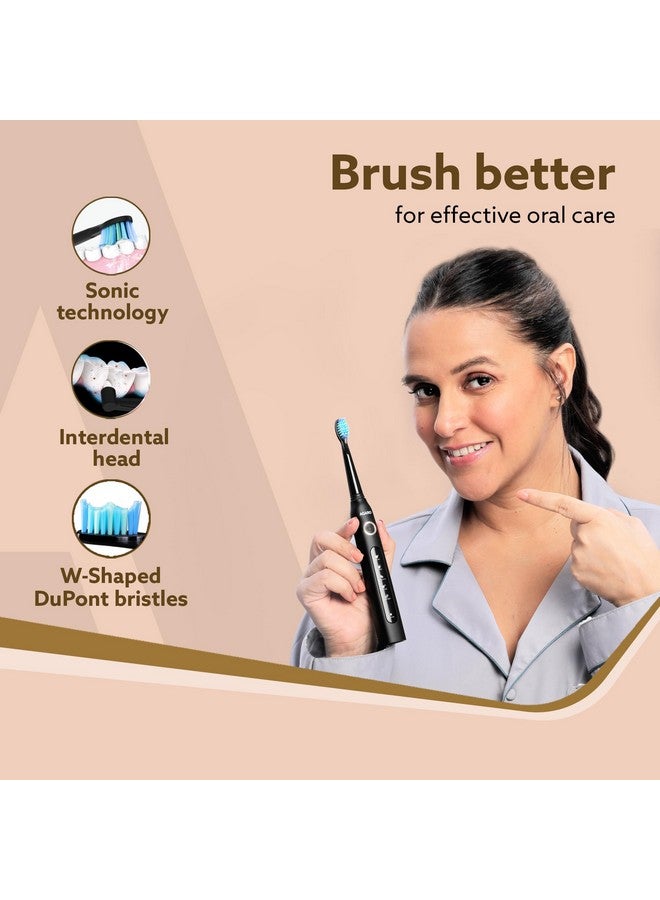 Cosmic Plus Sonic Electric Tooth Brush For Adults With 5 Modes 5 Brush Heads 1 Interdental Head Carry Case & Rechargeable With 4 Hours Charge Lasting Up To 25 Days Power Toothbrush (Black)