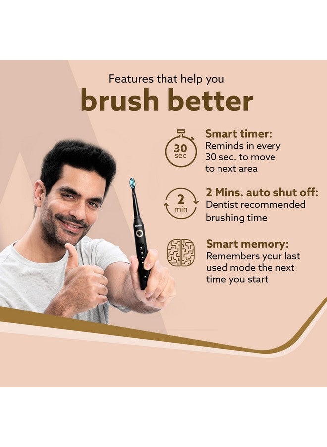 Cosmic Plus Sonic Electric Tooth Brush For Adults With 5 Modes 5 Brush Heads 1 Interdental Head Carry Case & Rechargeable With 4 Hours Charge Lasting Up To 25 Days Power Toothbrush (Black)