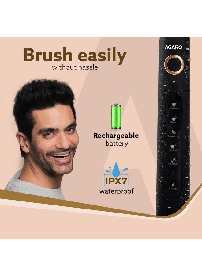 Cosmic Plus Sonic Electric Tooth Brush For Adults With 5 Modes 5 Brush Heads 1 Interdental Head Carry Case & Rechargeable With 4 Hours Charge Lasting Up To 25 Days Power Toothbrush (Black)