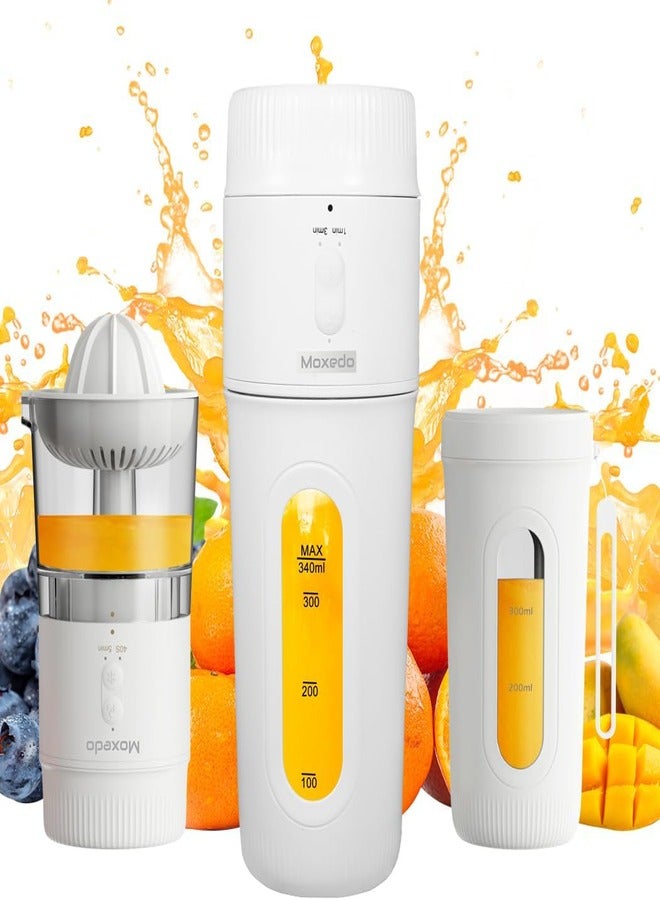 Moxedo 3 in 1 Portable Juicer Blender USB Rechargeable 4 Stainless Steel Blades BPA Free Material Mini Blender Smoothie Maker Lemon Orange Juicer