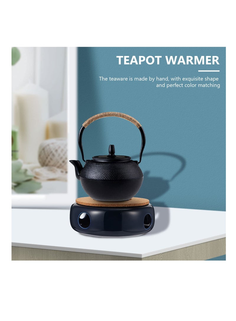Ceramic Teapot Warmer Tea Heater Candle Teapot Heater Base Teapot Warmer Base for Glass Teapot Cast Iron Teapot Tea Kettles (Blue)